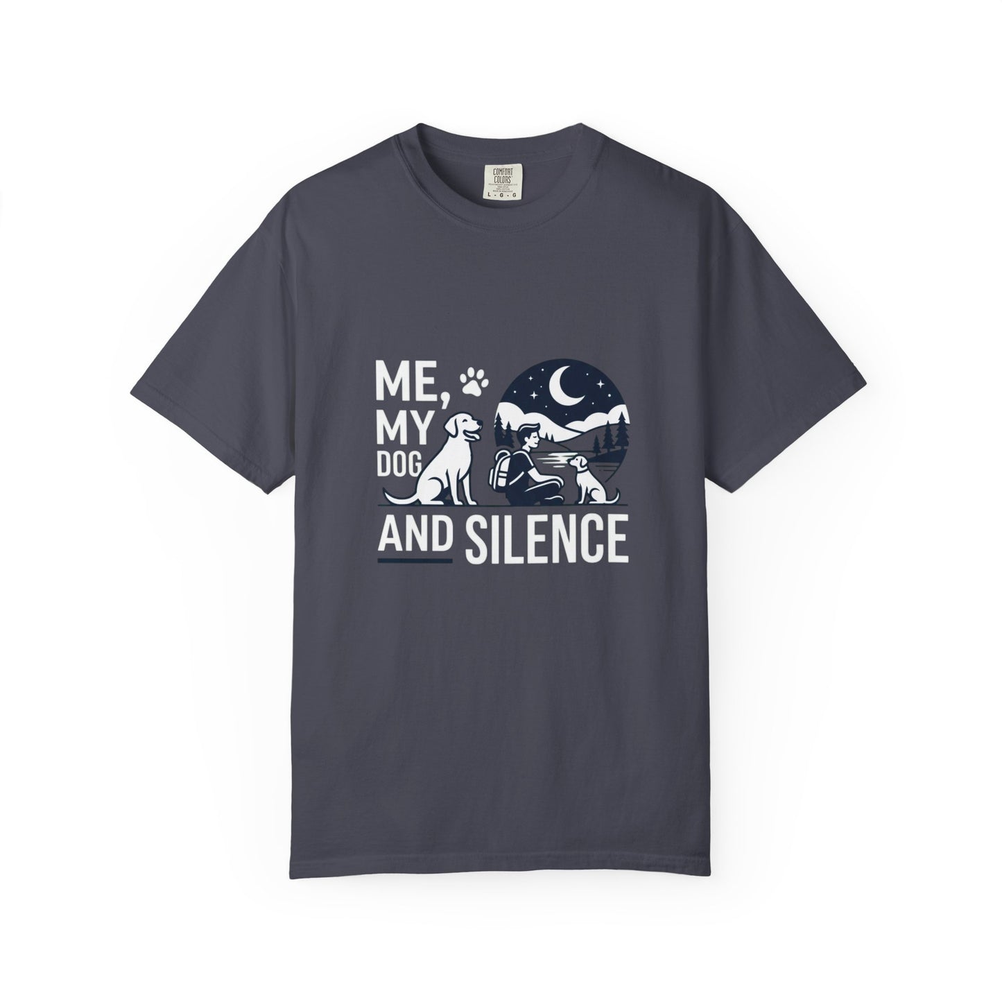 Me, My Dog and Silence T-shirt, Night Camper Design with Dog & Moon