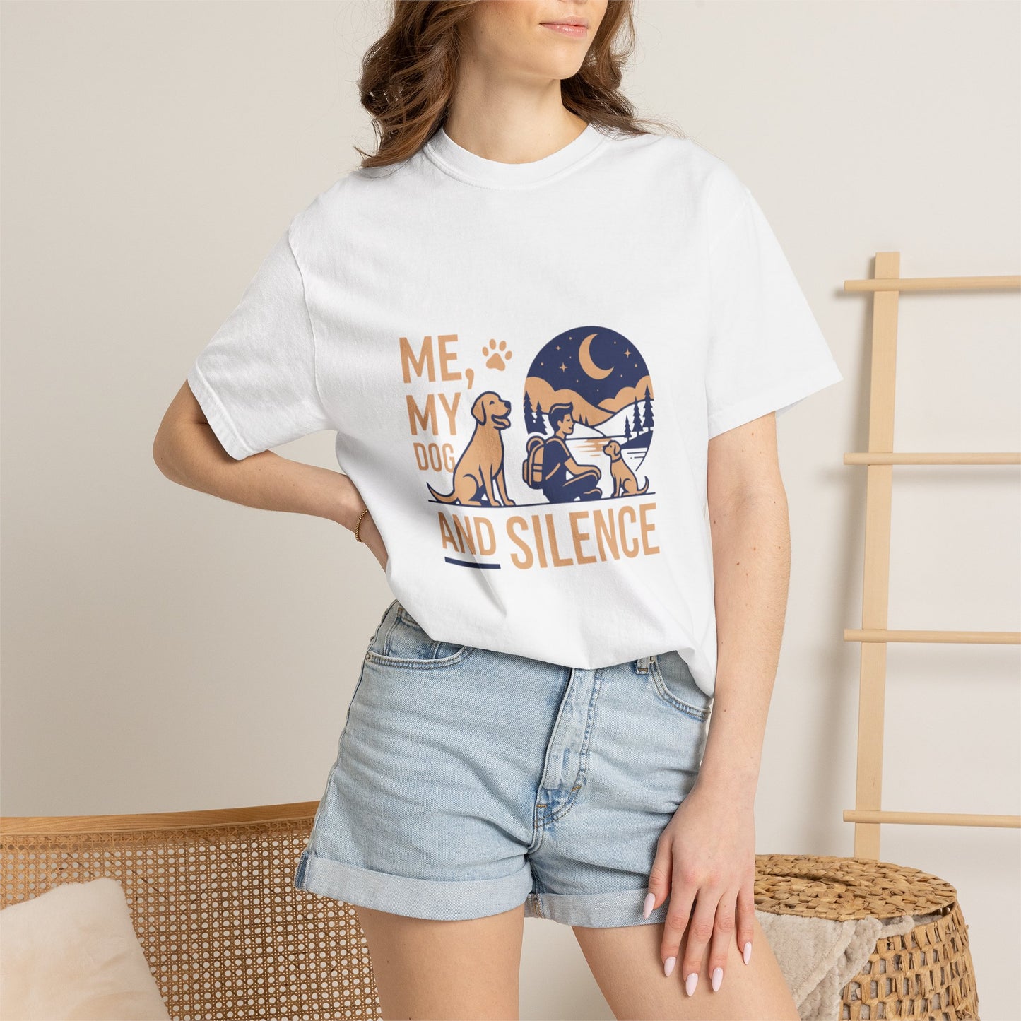 Me, My Dog and Silence T-shirt, Night Camper Design with Dog & Moon