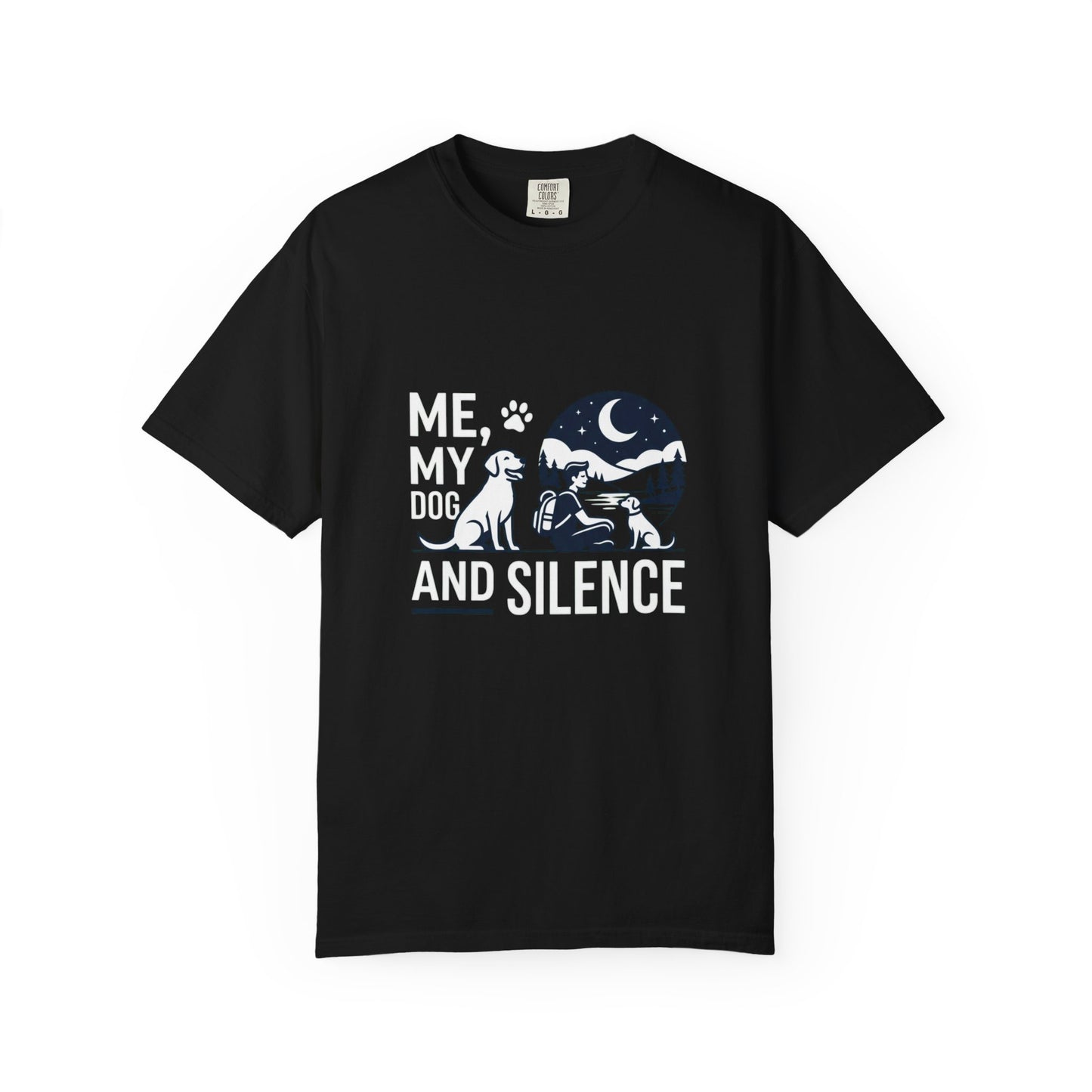 Me, My Dog and Silence T-shirt, Night Camper Design with Dog & Moon