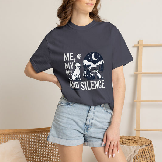 Me, My Dog and Silence T-shirt, Night Camper Design with Dog & Moon